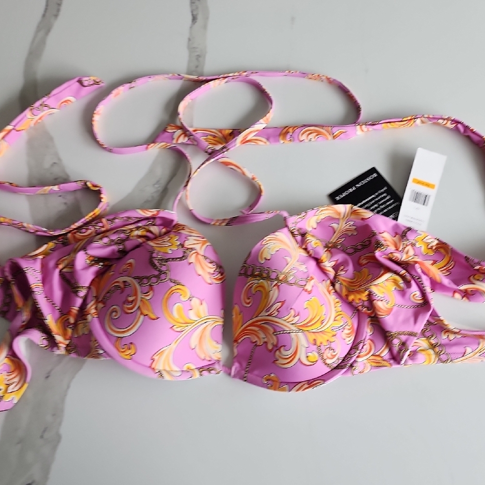 Pink and Yellow Patterned Bikini Top